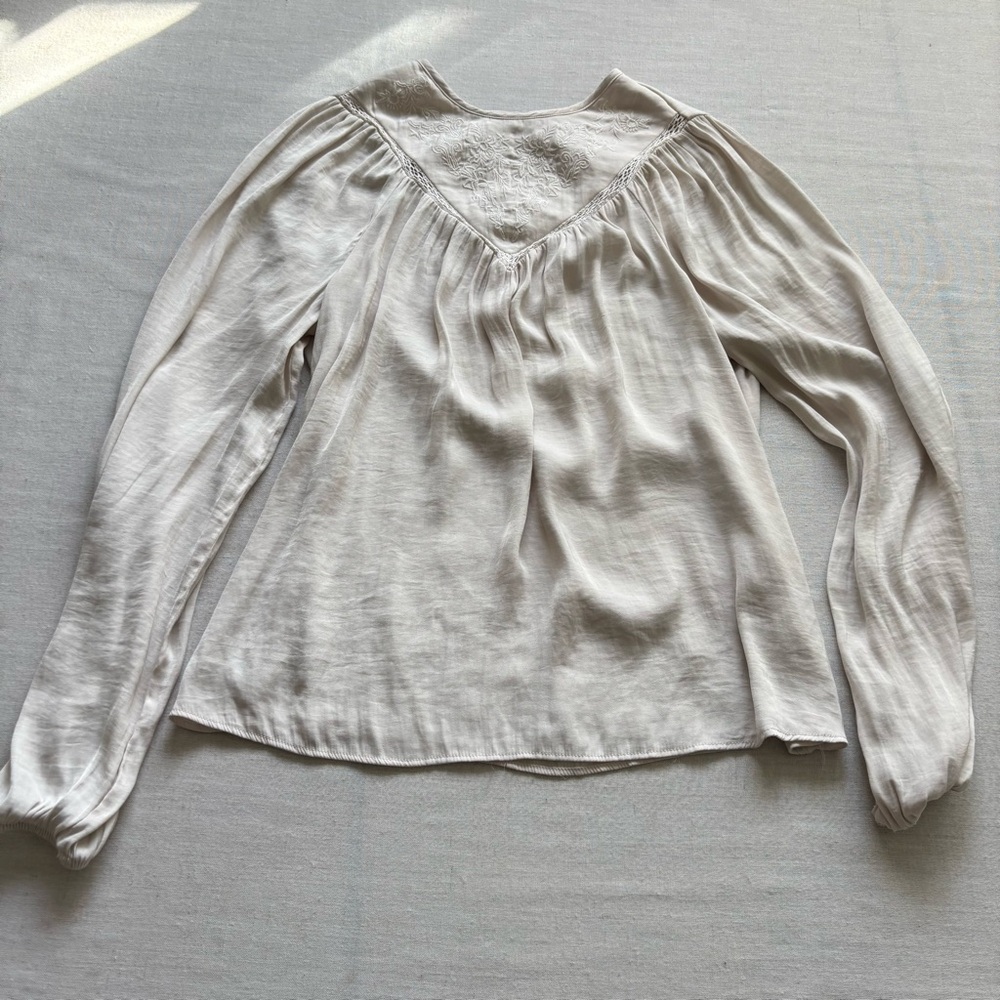 Joie Embroidered Long Sleeve Blouse Ivory S | Feminine Boho